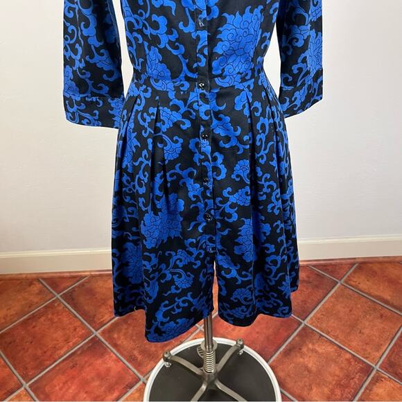 Jigsaw Blue Filagree Button Down Flare Dress - Picture 4 of 8